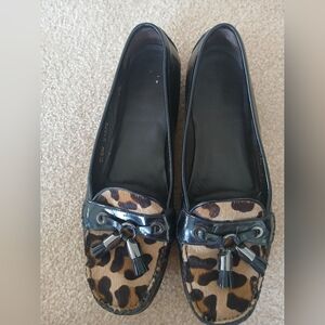 Stuart Weitzman Black Patent Leather and Leopard Calf Hair Loafers | Size 9.5M